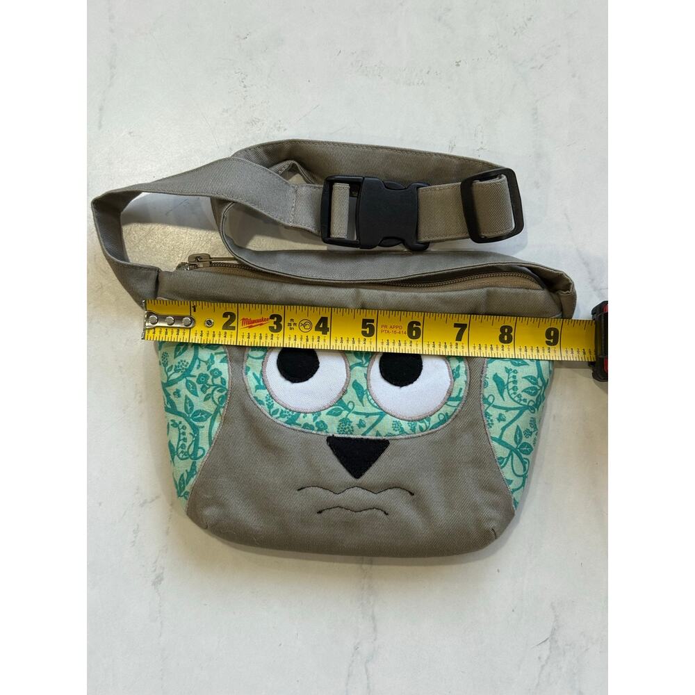 Handmade Owl Fanny Pack Belt Bag Gray Teal Floral Adjustable Waist Hip Bag - Picture 2 of 8